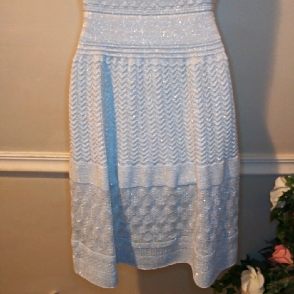 Lauren Ralph Lauren Sparkly Silver Intricate Knit Special Occasion Dress - Picture 7 of 12